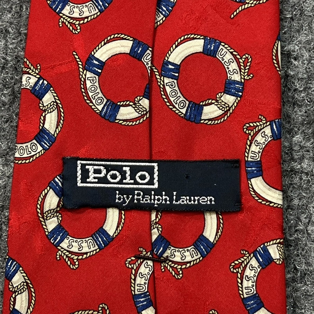 Polo Ralph Lauren Tie Red Silk Nautical Boat Sailing Ocean Yacht Life Preserver